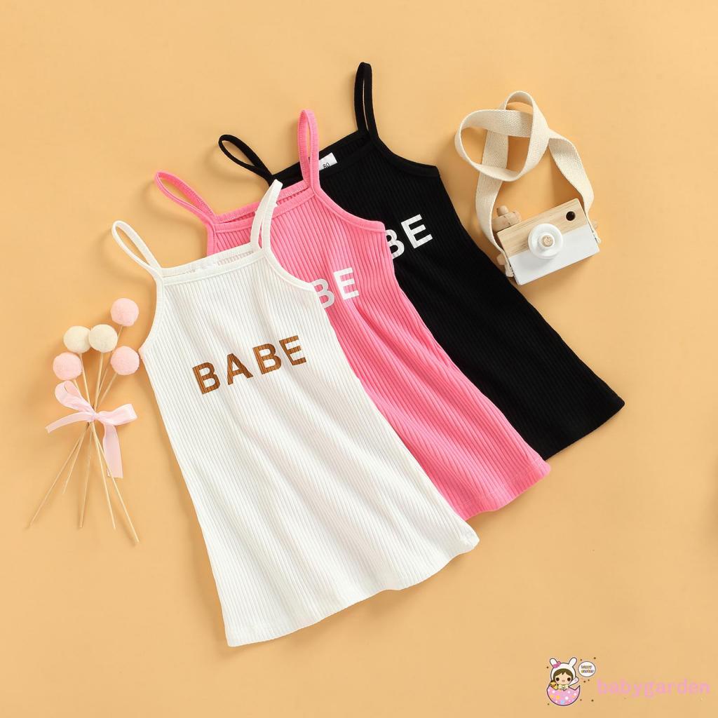 Đầm Hai Dây Dáng Chữ A In Chữ Thời Trang Mùa Hè Cho Bé Gái 1-6 Tuổi