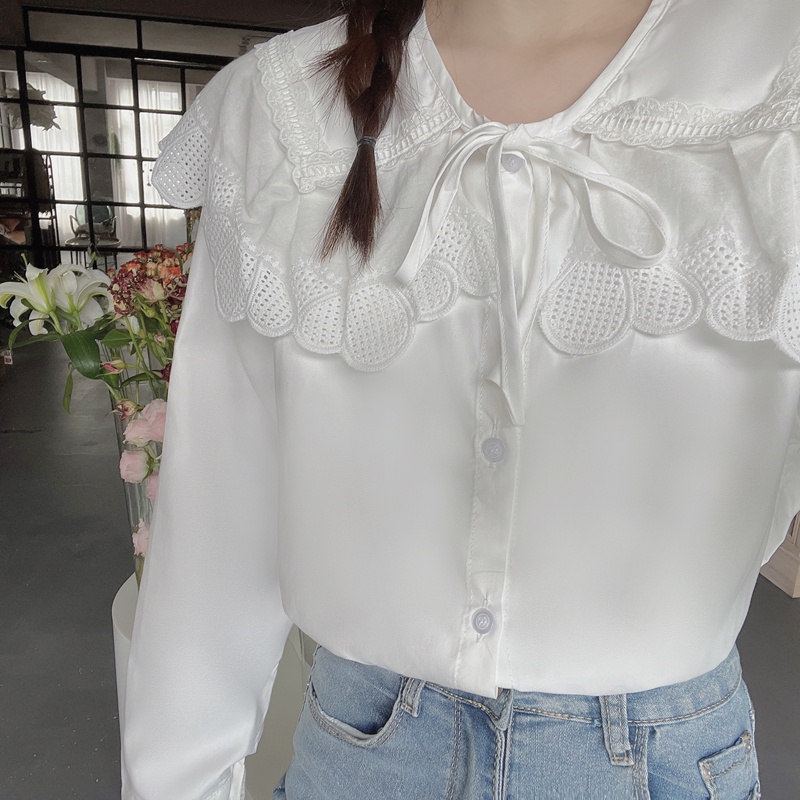 SUXI Áo Sơ Mi Tay Dài Cổ Búp Bê Màu Sắc Ngọt Ngào Thời Trang Cho Nữ