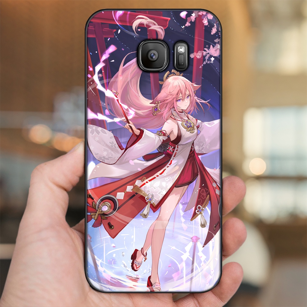 Ốp lưng Samsung S6, S6 Edge, S6 Edge Plus, S7, S7 Edge viền đen in hình Yae Miko Genshin Impact