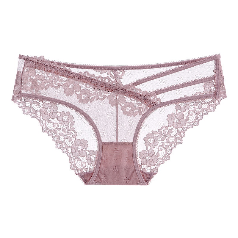 Set 3 Quần Lót Ren Hoa Lưng Thấp Trong Suốt Không Đường May Quyến Rũ Cho Nữ Size M-XL