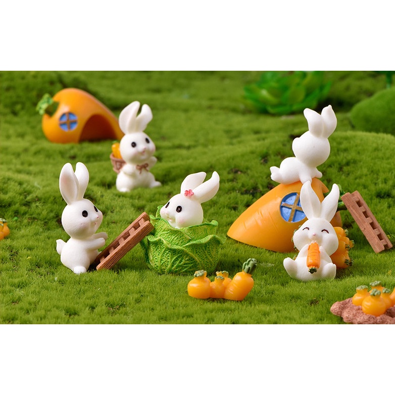Decor bàn học gia đình thỏ mùa cà rốt bội thu trang trí tiểu cảnh, terrarium