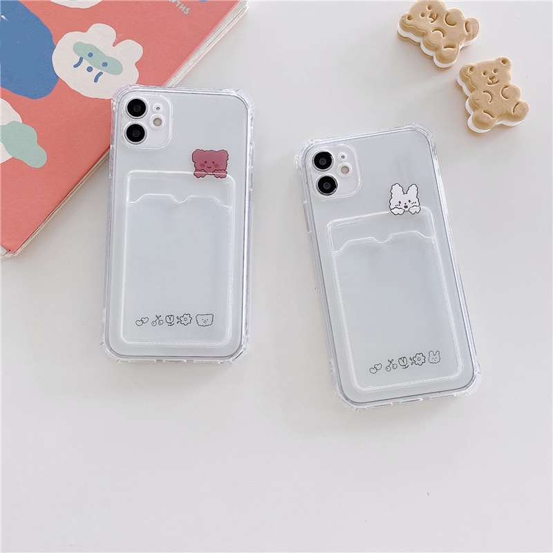 Ốp Điện Thoại TPU Mềm Dạng Ví Hình Gấu/Thỏ Hoạt Hình Có Ngăn Đựng Thẻ Cho Iphone 7 8 Plus X XR XS MAX 13 12 Pro 11