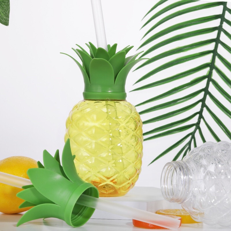 Bình nước hình quả dứa cho bé kèm ống hút dung tích 500ml chất liệu nhựa cao cấp an toàn MiibooShi D2.081