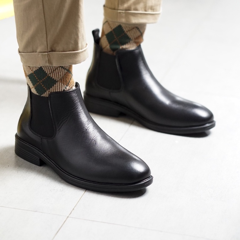 Giày da nam chelsea cổ lửng da bò thật có hai màu đen , vàng bò bảo hành 12 tháng