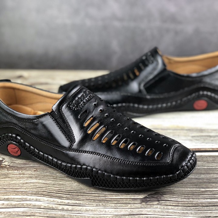 Giày lười nam Happyshoes da bò thật thiết kế mùa hè thoáng mát - HS710