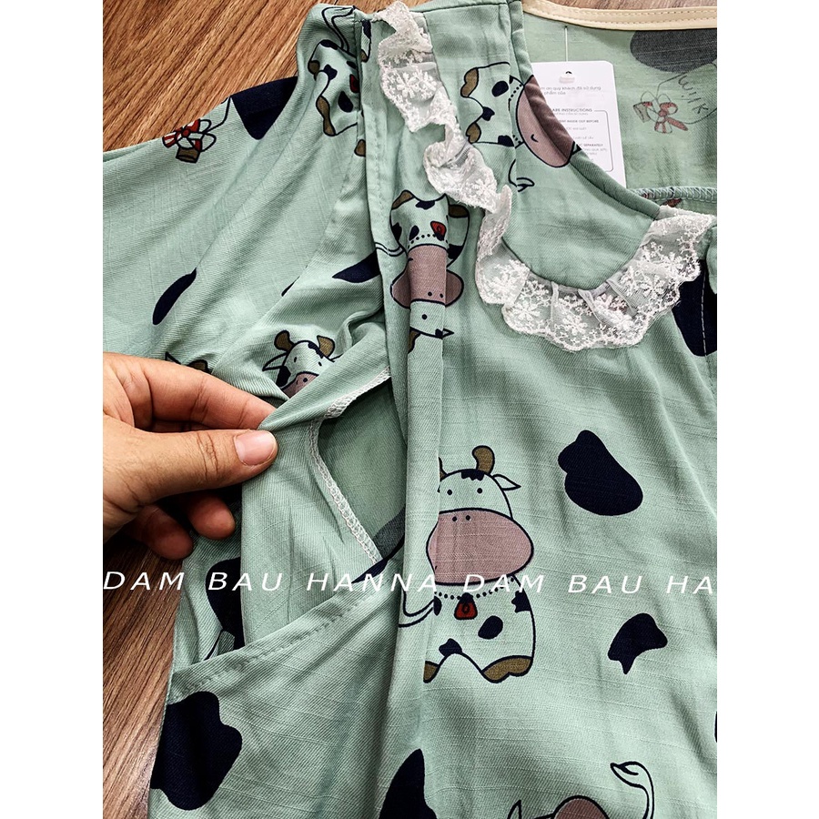 [SIZE 40-70KG] Đồ bầu cho bé bú tay dài quần dài mặc bầu và sau sinh vải lụa hàn thoáng mát có khóa cho bé ty