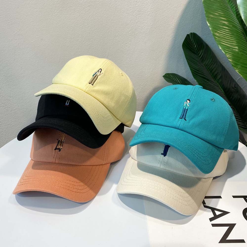 Mũ lưỡi trai chống nắng thêu họa tiết hoạt hình phong cách hip hop Hàn Quốc đơn giản có thể điều chỉnh nhiều màu