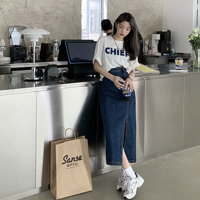 chân váy jean Lưng Cao Xẻ Tà Thời Trang Mùa Hè Cho Nữ