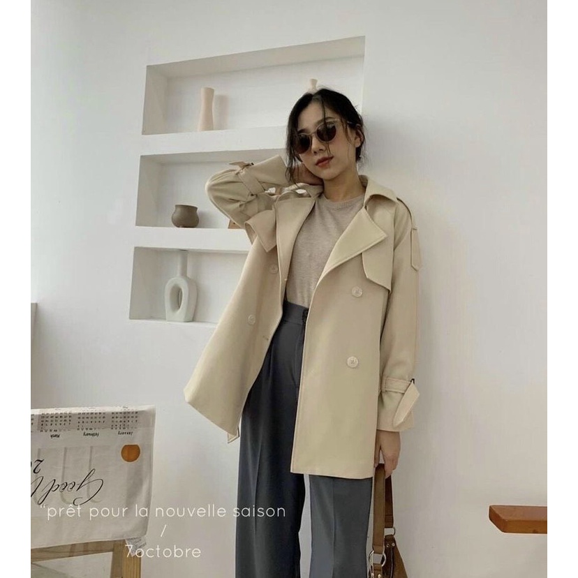 Áo Khoác Măng Tô Dáng Dài Hàn Quốc Kèm Đai