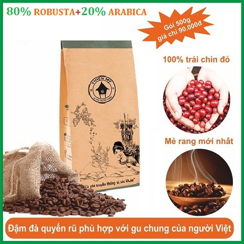 Cà Phê BLEND GU VIỆT 80% Robusta+20% Arabica Túi 500g rang mộc