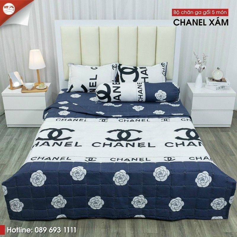 Bộ drap giường 5 món chăn ga gối bo chun poly hàn quốc cao cấp