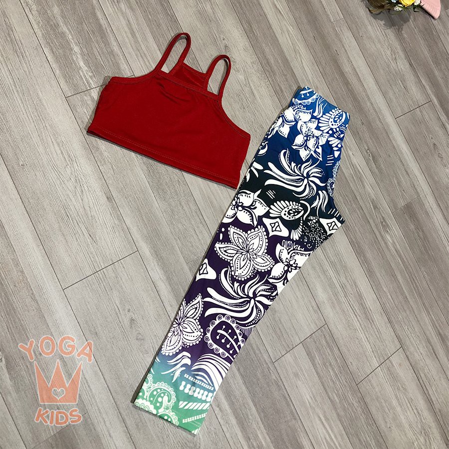 SET TRANG PHỤC YOGA TRẺ EM - SET QUẦN HỌA TIẾT PHỐI ÁO HAI Dây