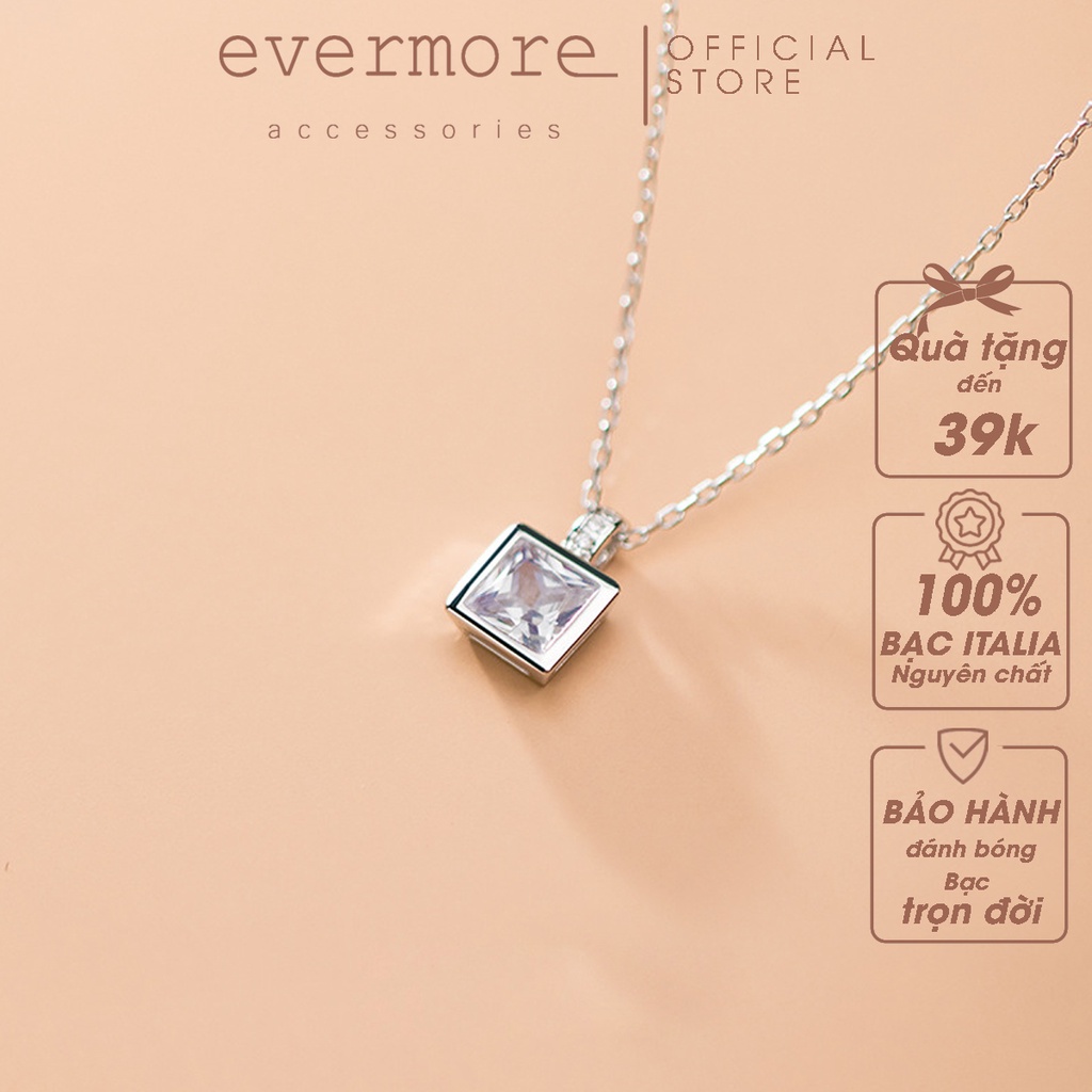 Dây chuyền bạc EVERMORE, vòng cổ đá vuông bạc ý 925, phong cách minimalism, thanh lịch - D003