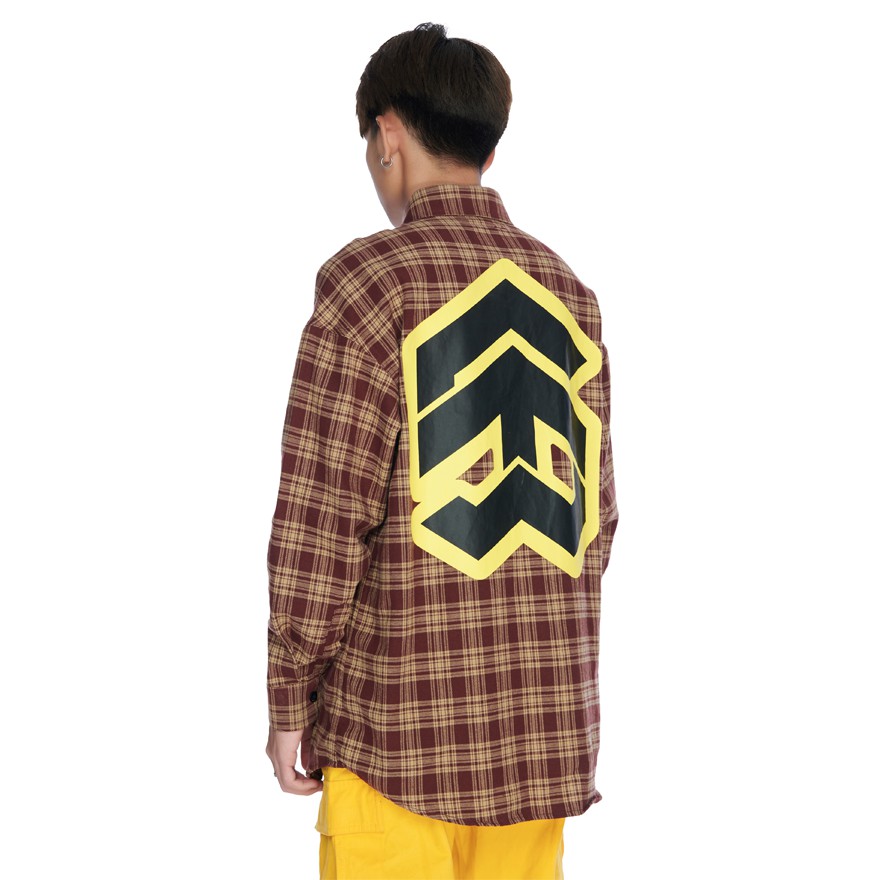 5THEWAY® /stroke/ BIG LOGO FLANNEL SHIRT™ in BROWN/YELLOW aka Áo Sơ Mi Form Flannel Nâu