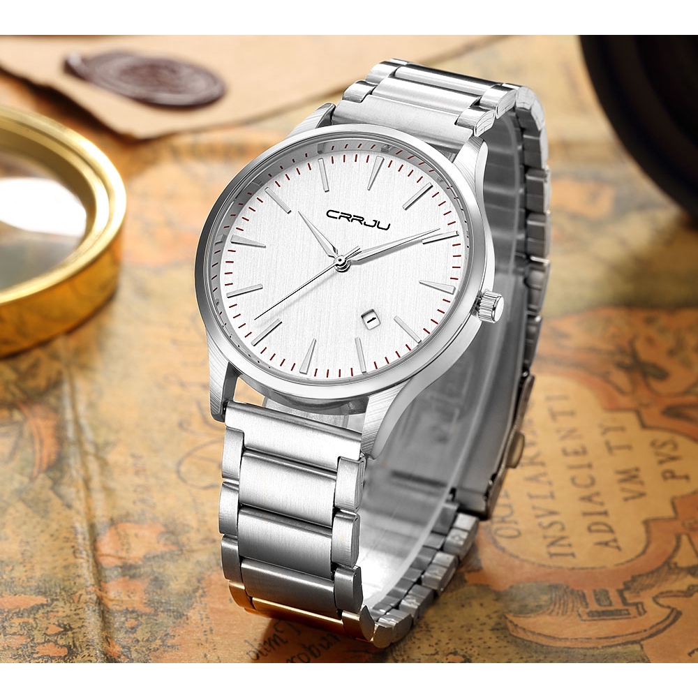 Đồng Hồ Đeo Tay CRRJU 2135 Chống Nước Bằng Inox Phong Cách Thể Thao Cho Nam
