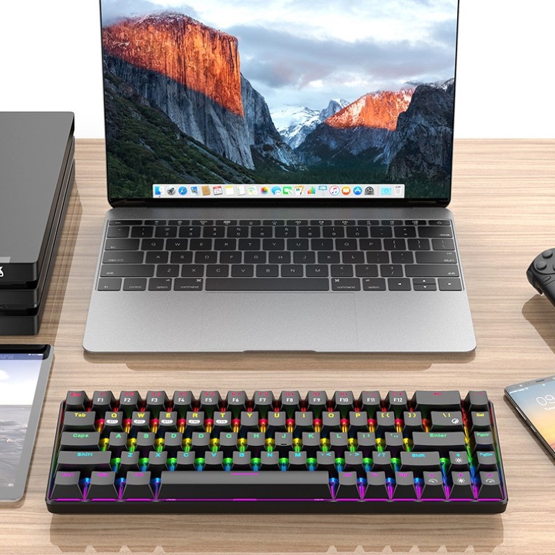 Bàn Phím Cơ không dây Bluetooth mini Đa kết nối RF68 Gaming cho máy tính