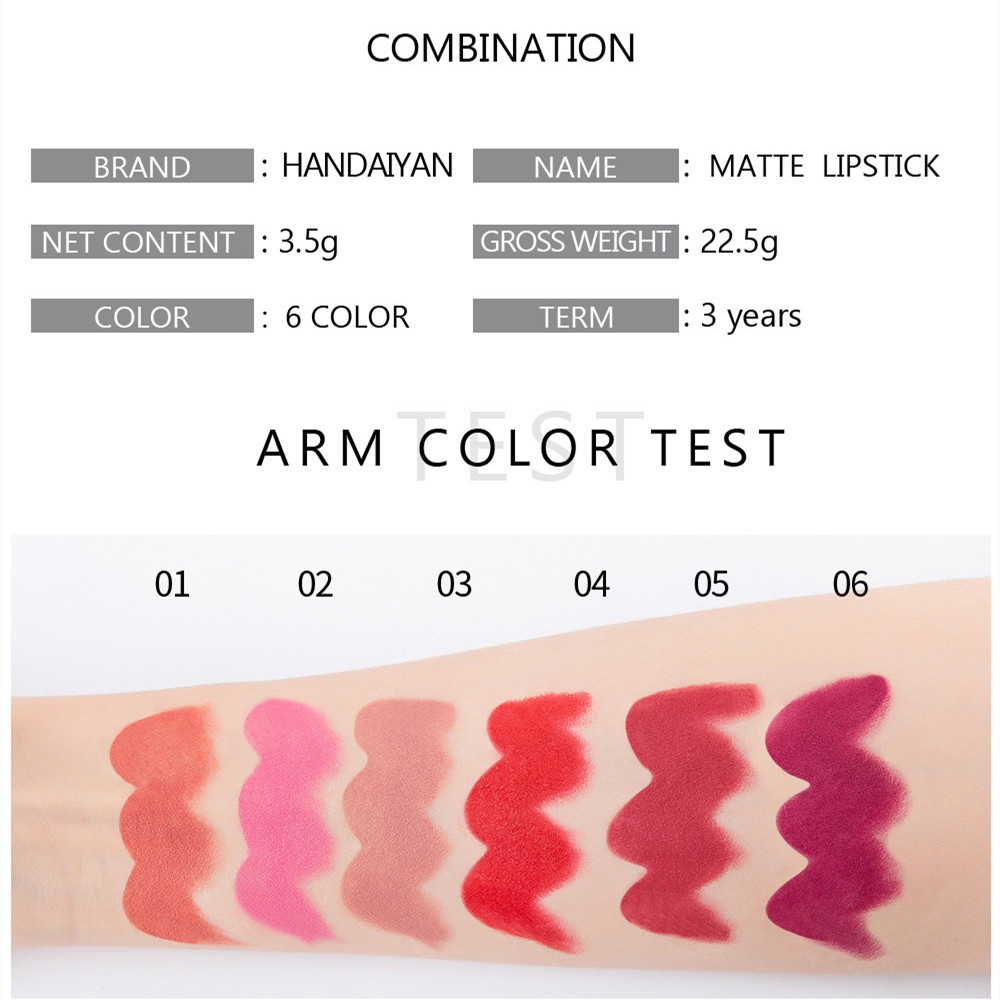 Thỏi Son Lì Chống Thấm Nước Lâu Trôi 6 Màu Sắc Tùy Chọn