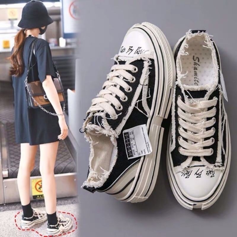 Sục + Giày[ Giày sneaker xVESSEL đế trắng rách cao 3-4cm thời trang nam nữ