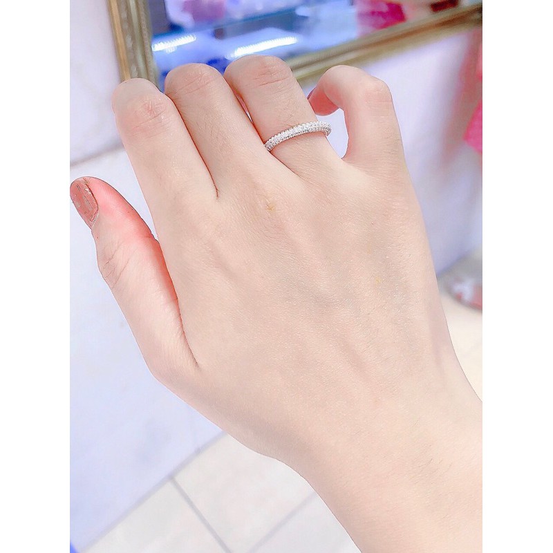 Nhẫn đá cao đai xoắn kép bạc chuẩn giọt nước