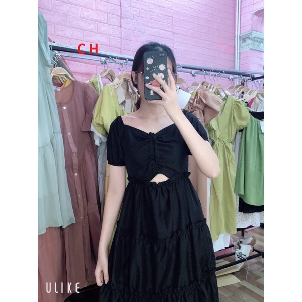 Váy cổ vuông dây rút ngực hở bụng CH12