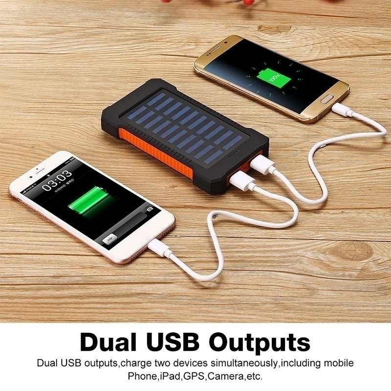 Sạc dự phòng sử dụng năng lượng mặt trời 50000mah 2 cổng USB thiết kế không thấm nước đèn pin