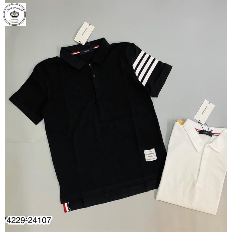 Áo polo Thome Brown kẻ sọc tay cực hai màu trắc đen-Áo thun nam có cổ hit
