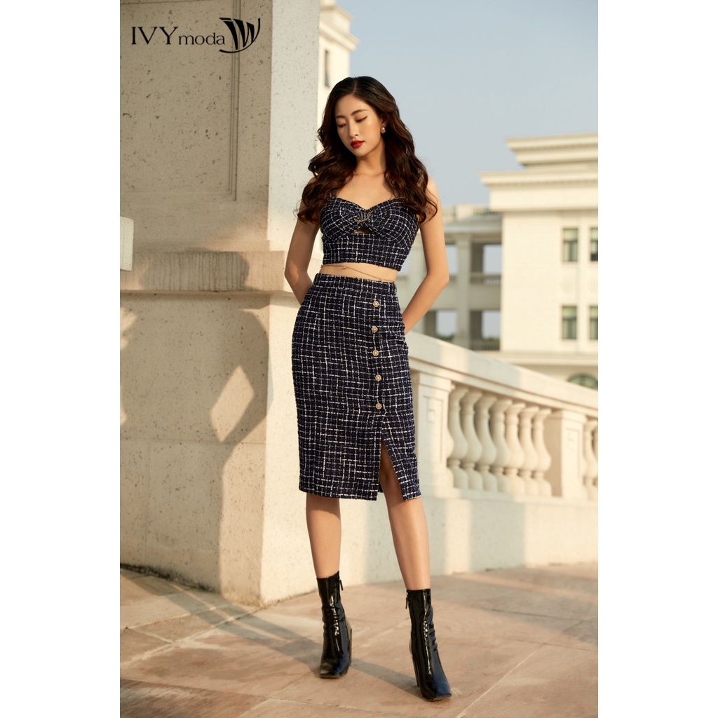 Chân váy bút chì kẻ tweed IVY moda MS 31M6890