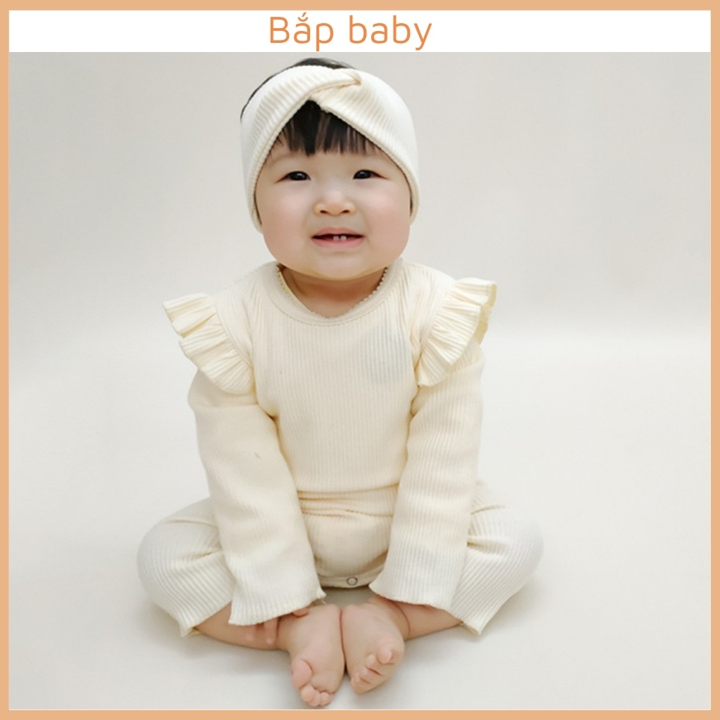 Bộ body cho bé BẮP BABY bodysuit cho bé dài tay bánh bèo tặng kèm phụ kiện