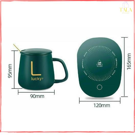 Bộ Cốc Và Đế Hâm Nóng Đồ Uống, Pha Trà, Cafe Tiện Dụng - Tặng Kèm Thìa Vàng Sang Trọng