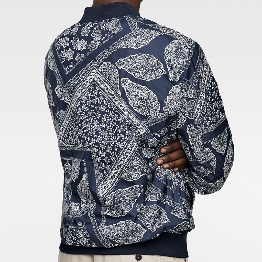 ÁO KHOÁC BOMBER NAM Z..A.R.A MÀU XANH ĐEN HỌA TIẾT VẢI POLIESTER NHẸ MÁT - FO76 SHOP | BigBuy360 - bigbuy360.vn