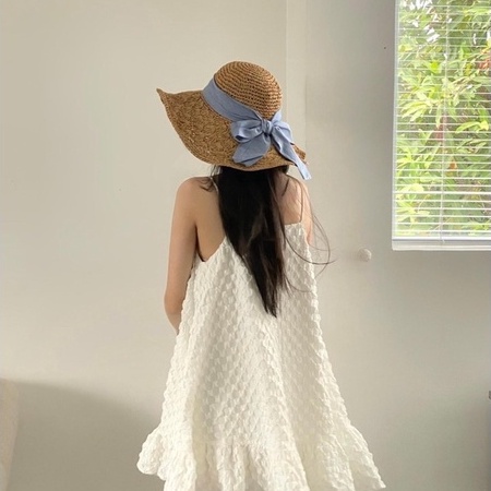 [Hàng sẵn] Đầm babydoll 2 dây nơ vai chất xốp nổi màu xanh bơ trắng hồng [kèm ảnh thật]