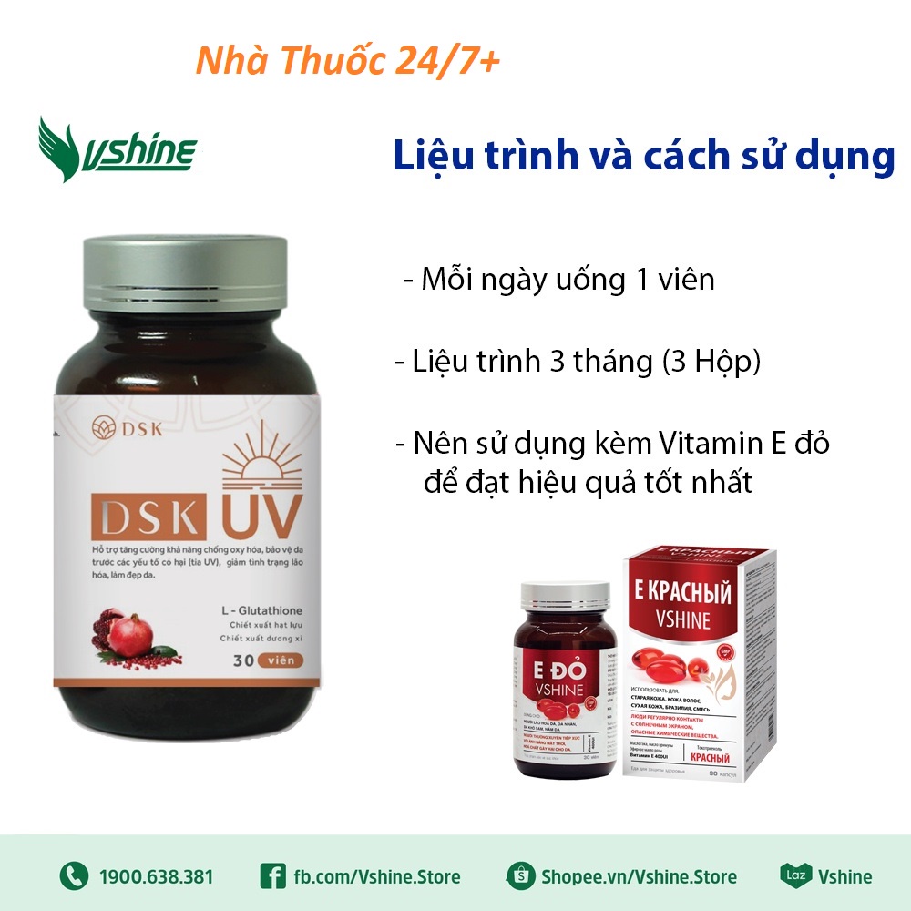 DSK UV VIÊN UỐNG CHỐNG NẮNG DSK UV - Giúp Da Loại Bỏ Được Các Tia Ảnh Hưởng Tới Da