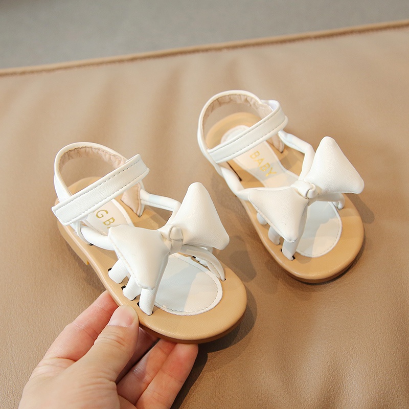 Sandal Da Mềm Chống Trượt Đính Nơ Xinh Xắn Cho Bé Gái 2-8 Tuổi