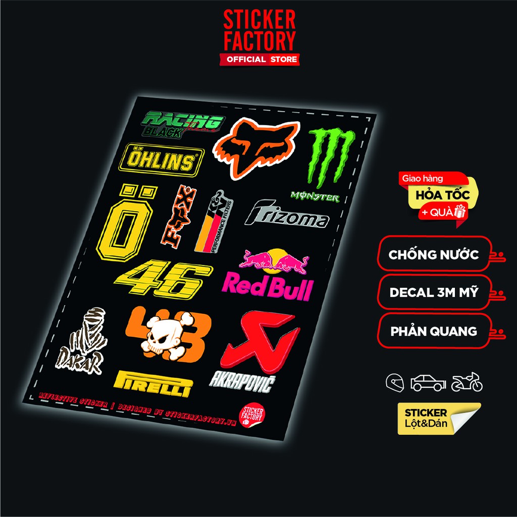 Sticker Reflective Hình Dán Phản Quang 3M Premium - Sticker Factory - chủ đề Racing Logo Black