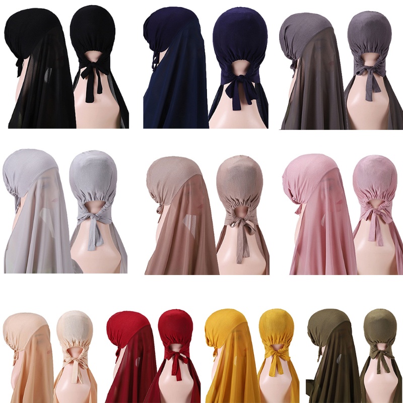 Khăn Choàng Hijab Dài Vải Chiffon Mềm Màu Trơn Trang Trí Thời Thượng