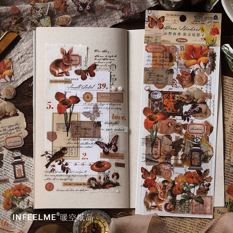 Set 3 tờ stickers nhựa PVC không thấm nước dùng để trang trí theo phong cách cổ điển vintage