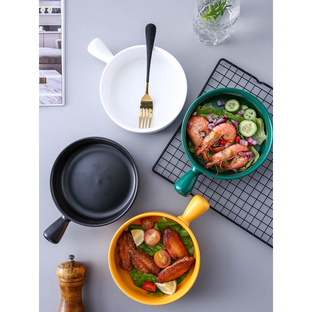 Bát Sứ Có Tay Cầm - Thố Sứ Cao Cấp Đường Kính 15cm Hàng Loại 1 Dùng Được Lò Vi Sóng, Lò Nướng