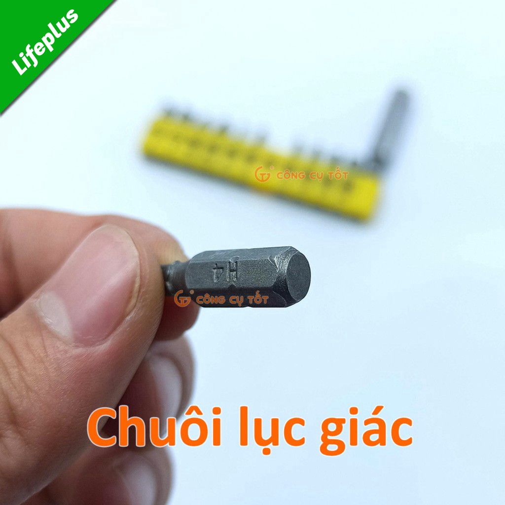 Bộ 12 đầu vặn vít chuôi lục giá gài nhựa vàng