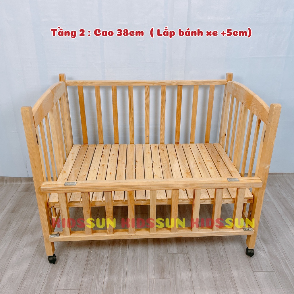 Nôi Cũi Gỗ Quế  KIDSSUN Cho Bé Chất Liệu Gỗ Quế Cao Cấp Có 3 Nấc Giát Bảo Hành 24 Tháng Hàng Xuất Khẩu Tặng BX