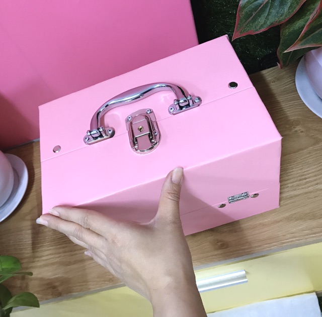 [Bảo hành 12th] Hộp đựng đồ trang điểm có khoá màu hồng nhạt dễ thương Lamdep24g