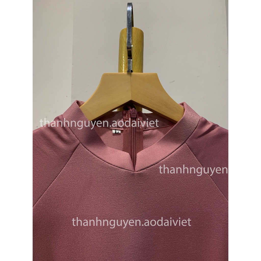 Áo dài hồng đỗ dáng suông truyền thống lụa Tây Thi