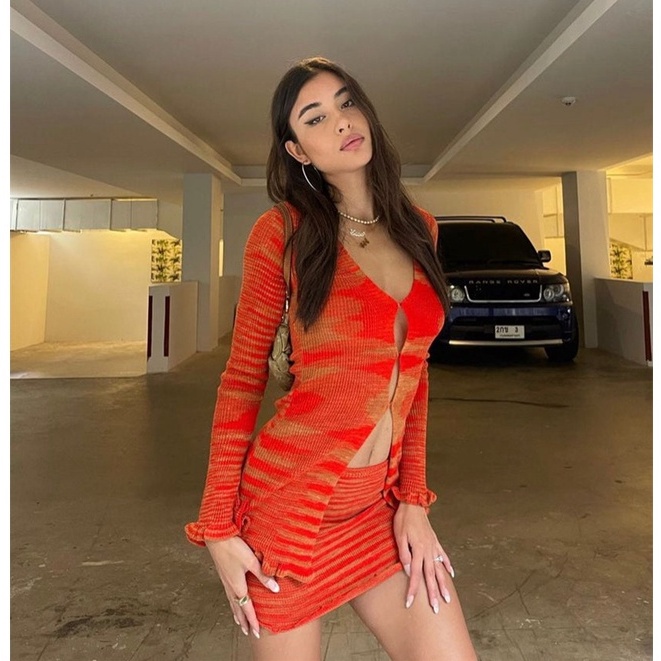 QKOOLE Áo khoác cardigan/ Chân váy  dệt kim thời trang cổ điển cho nữ