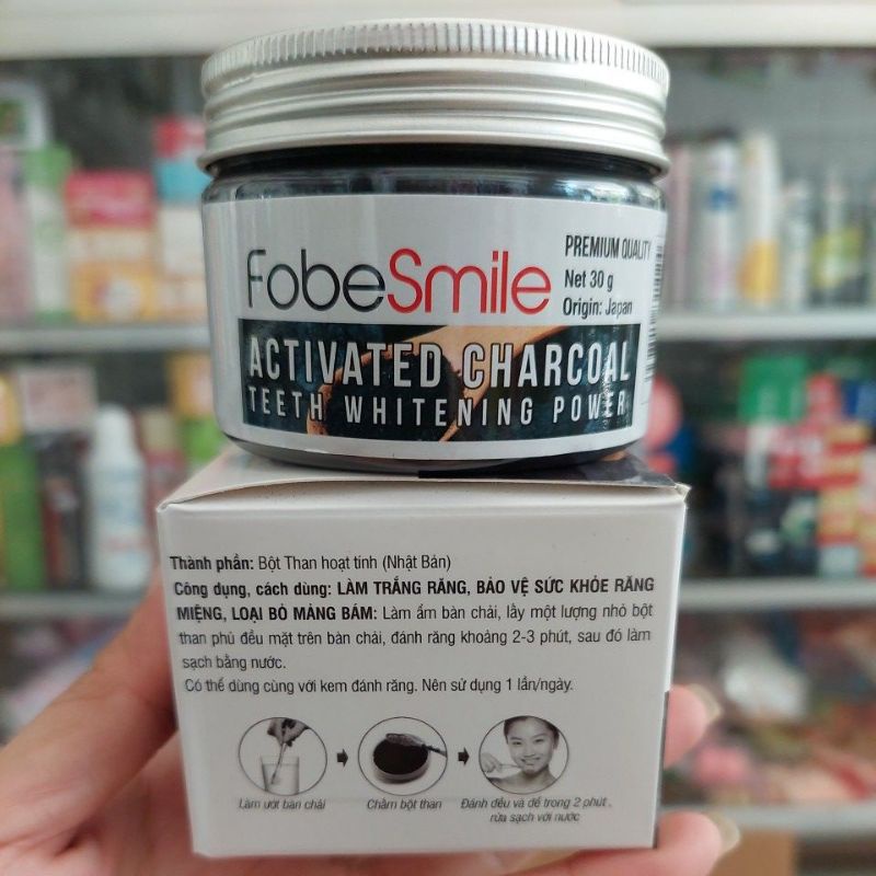 BỘT ĐÁNH TẨY TRẮNG RĂNG,SẠCH MẢNG BÁM FOBESMILE 30G VỚI THAN HOẠT TÍNH NHẬT BẢN, HÀNG CHÍNH HÃNG