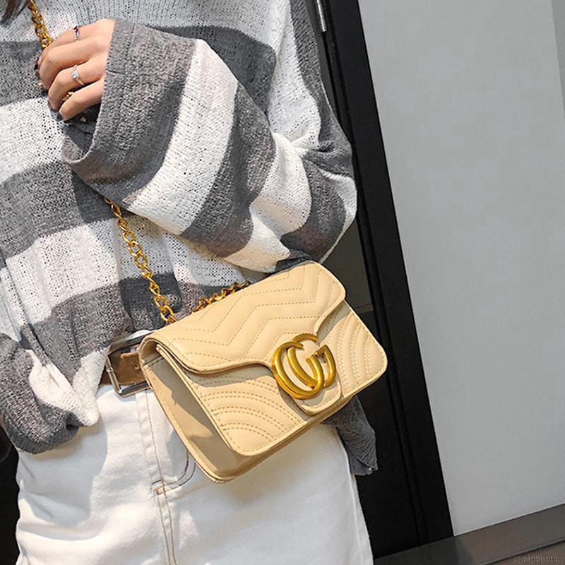 Women Casual Solid Color Crossbody Lozenge Chain Shoulder Bag Handbag