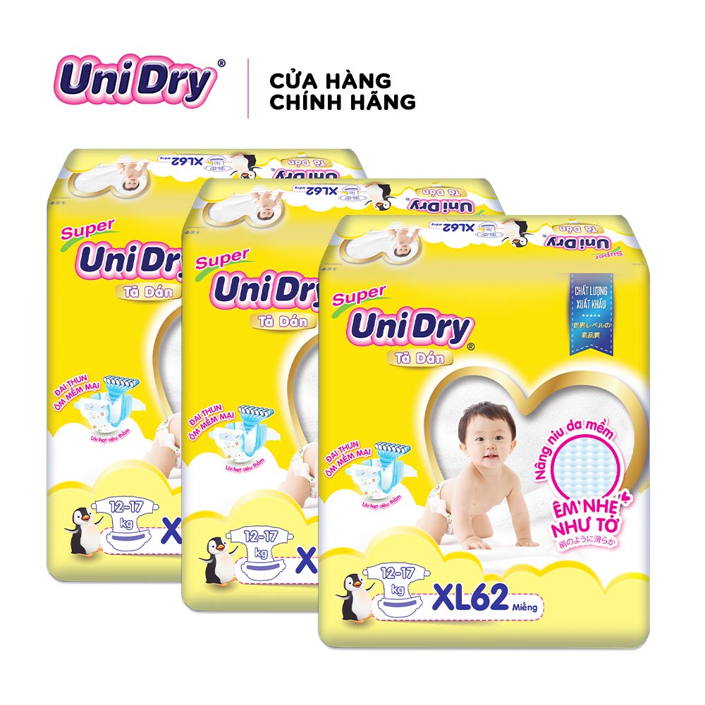 Combo 3 Tã dán UniDry Siêu khô thoáng gói Super Jumbo size M76/L68/XL62
