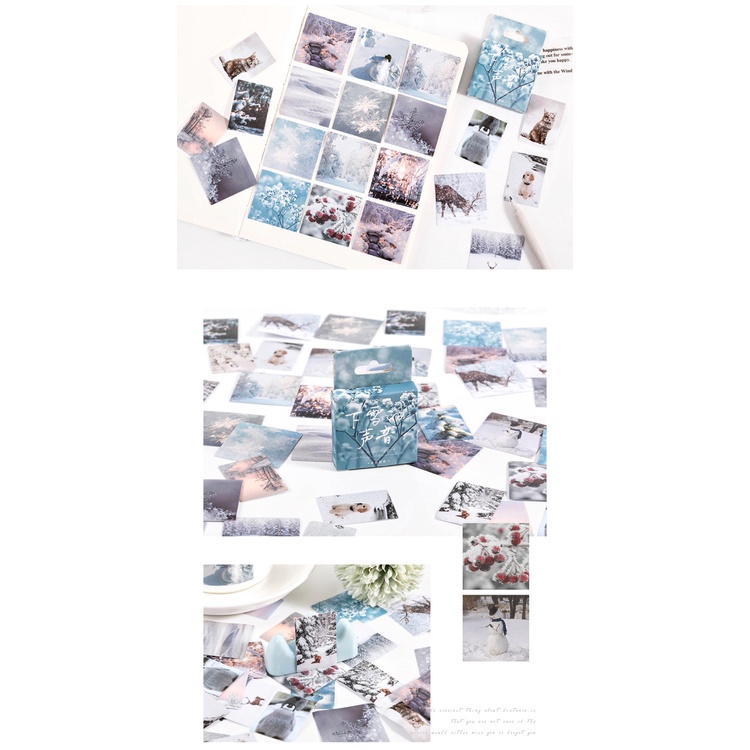 Sticker hộp 46 miếng dán - Khung Cảnh Tuyết Trắng - Hộp nhãn dán trang trí sổ tay bullet journal - M515