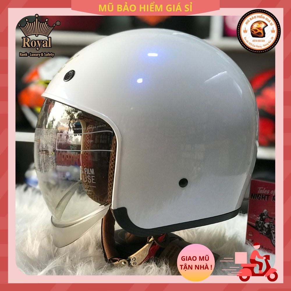 MŨ NÓN BẢO HIỂM XE MÔ TÔ 3/4 ROYAL M139 KÍNH ÂM SIZE  MẦU TRẮNG BÓNG