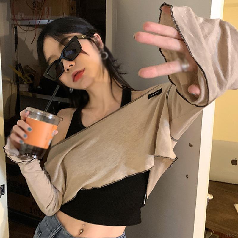 Áo thun croptop tay dài che nắng phong cách Hàn Quốc thời trang cá tính dành cho nữ