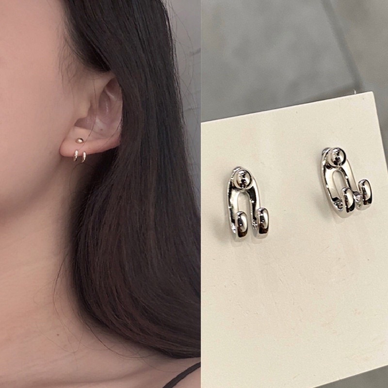 Khuyên tai hợp kim đơn giản hình móc câu màu bạc Peachy cho nam và nữ hot trend Hàn Quốc unisex