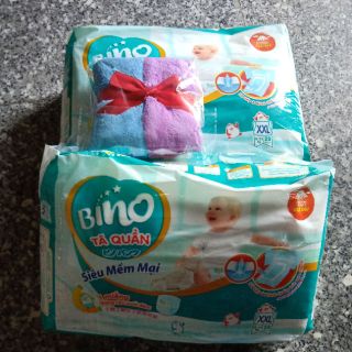 (Tặng kèm 2 khăn mềm) Tã quần Bino sản xuất theo công nghệ Nhật Bản một miếng dùng suốt đêm các size M40 L36 XL32  XXL28
